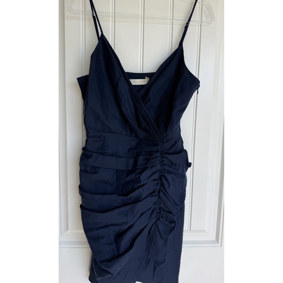 Ramy Brook May Ruched Ruffle Dress, 0 Linen Blend Mini Blue EUC - Picture 4 of 10